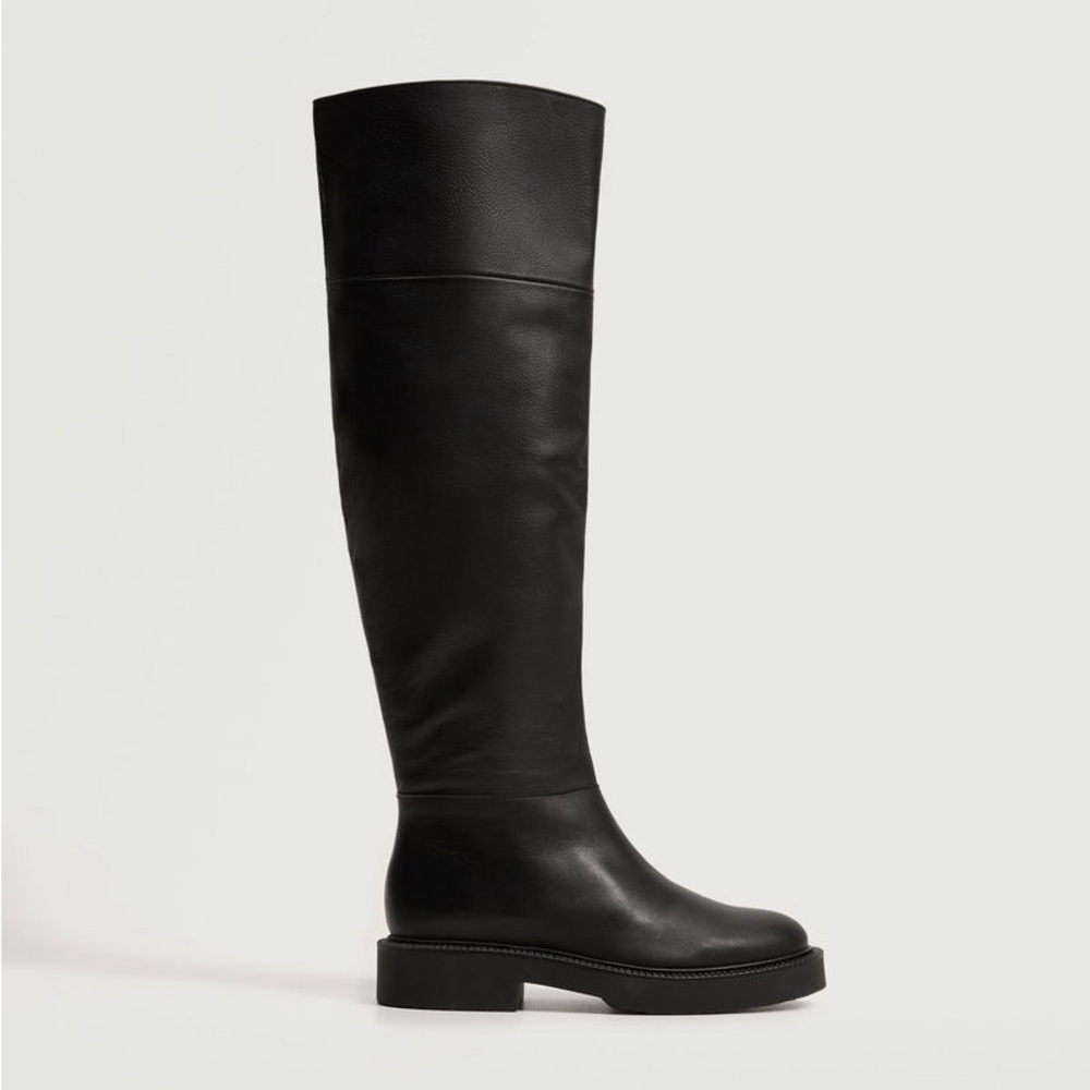 Mango Over the Knee Flat Boots in Black